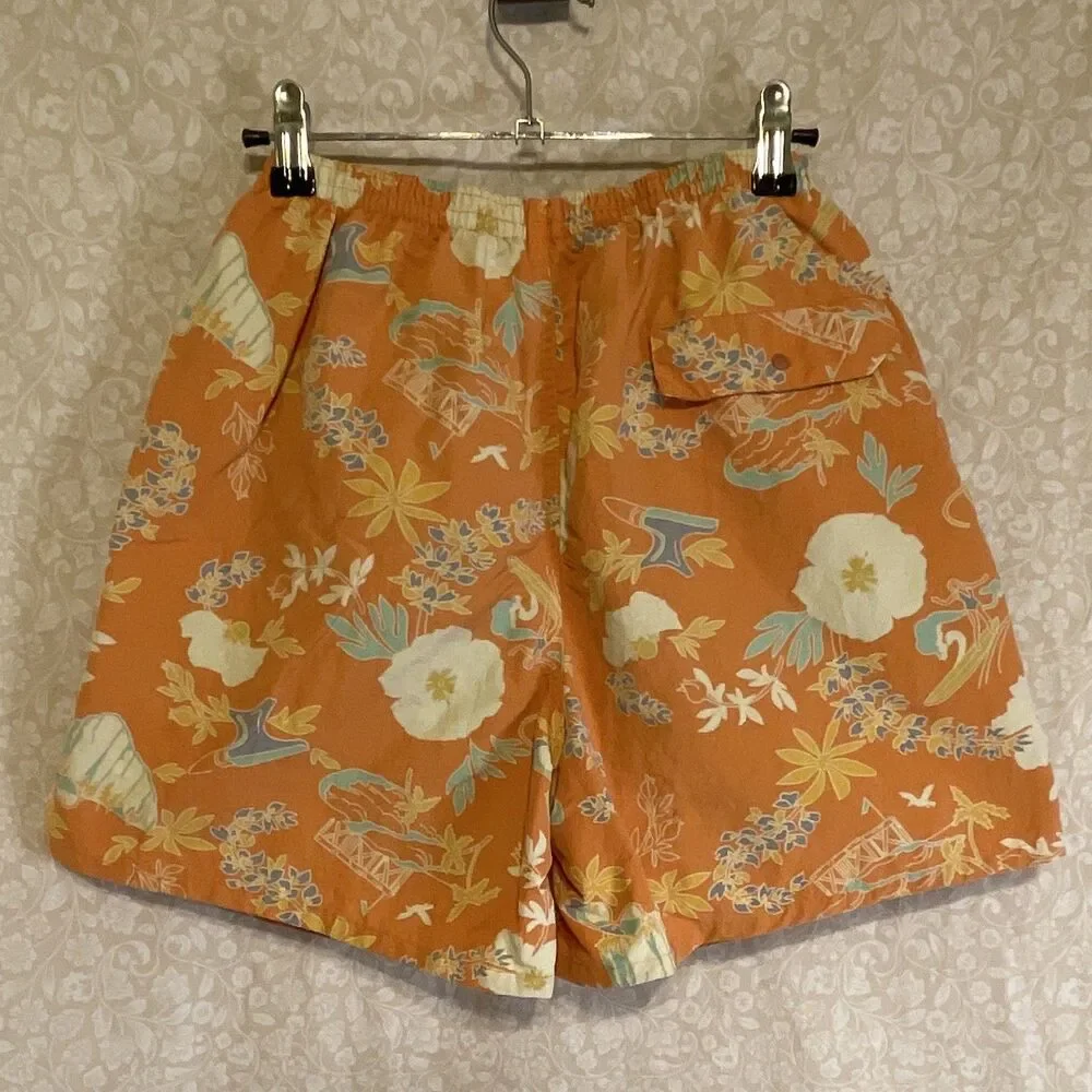 Patagonia Men's S Orange Floral Swim Shorts Mesh Lined Elastic Waist Pockets